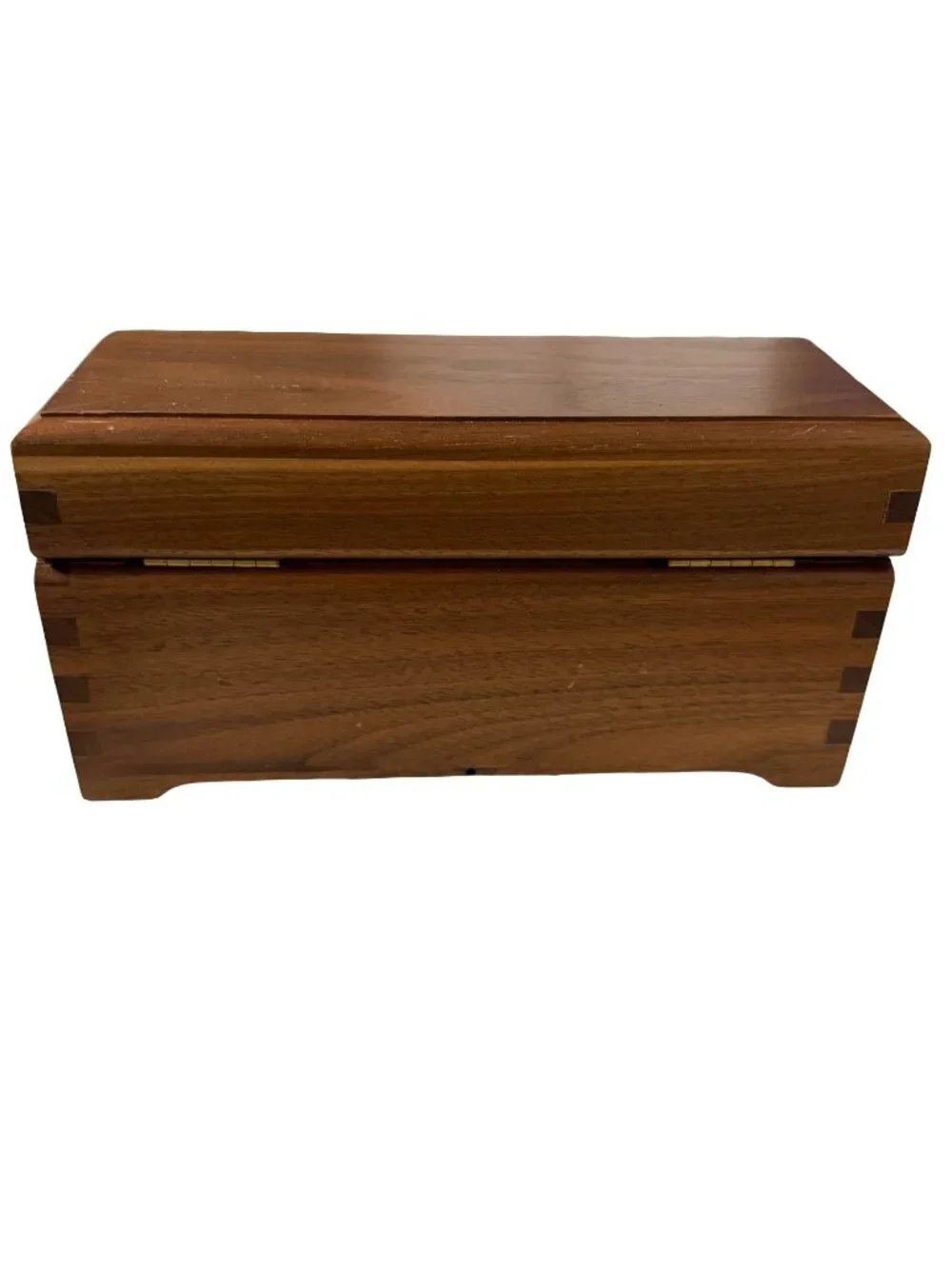 Vintage Walnut Dovetail Wooden Keepsake Box Jewelry Trinket Storage Red Velvet L